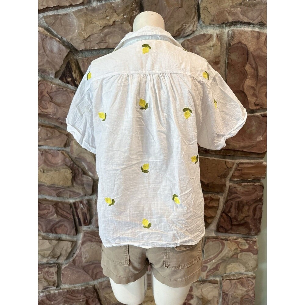Anthropologie MAEVE EMBROIDERED Fruit Surf Shirt TOP BLOUSE LEMONS WHITE S- EUC - Picture 4 of 12